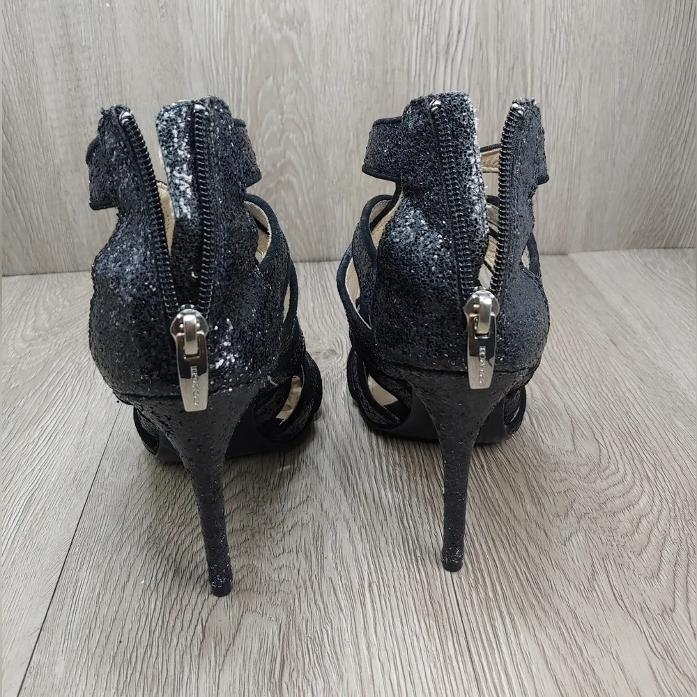 Coach Ludlow Strappy Glitter Caged Heels Sandals Black Leather Suede‎ 6 A4529